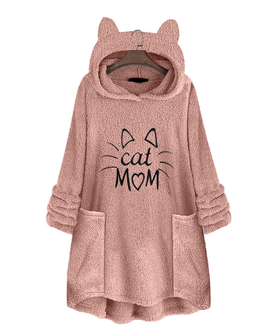 Cat Ear Plus Size Hoodie with Print for Women