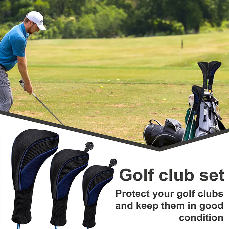 3-Piece Long-Neck Golf Club Headcover Set – Numbered Wooden Club Protectors, Durable Golf Accessories
