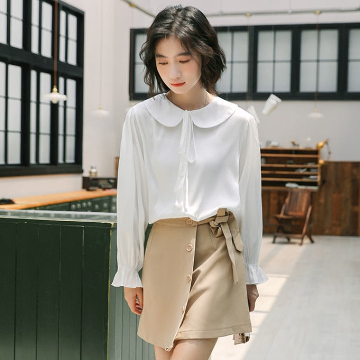 French Tie Bow Collar Shirt - Chic White Blouse