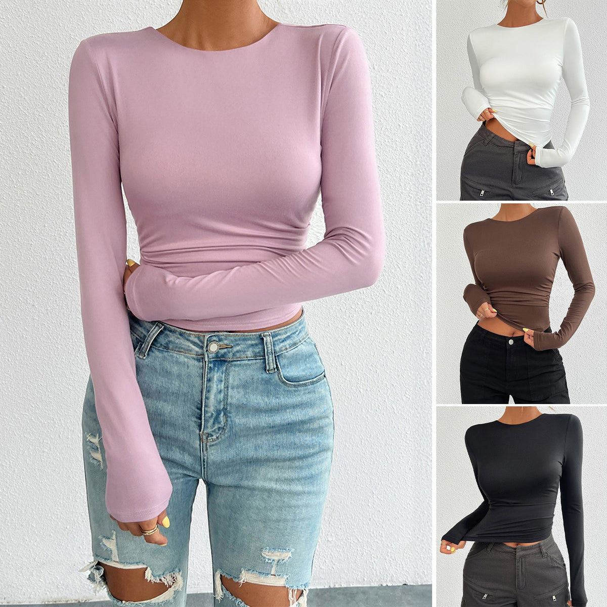 European and American autumn and winter Y2K women's clothing temperament slim fit round neck long sleeved top