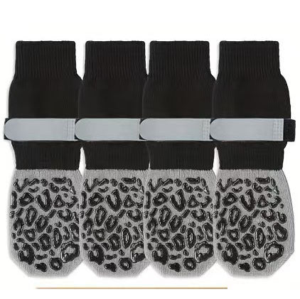 Non-slip Bottom Cotton Socks for Large Dogs, Quiet Pet Socks with Black Leopard Print, Dog Shoes for Wholesale
