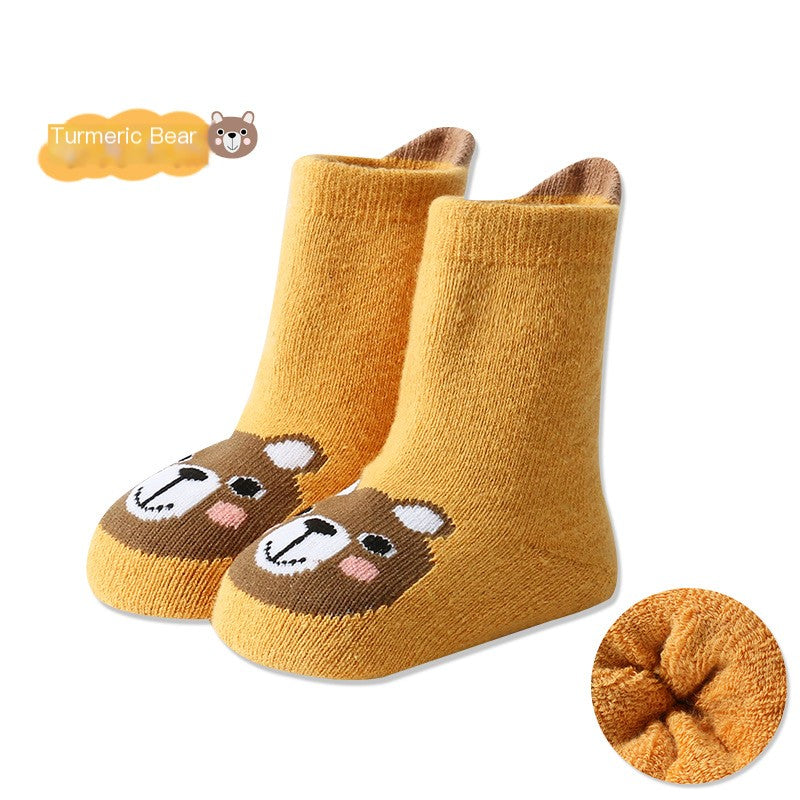 Cartoon Warm Terry Socks for Kids with Large Heel