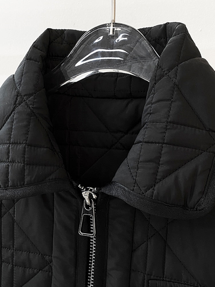Patchwork Belted Plaid Coat For Women Lapel Sleeveless Patchwork Pockets Slim Vests Female Casual Winter Clothing Style