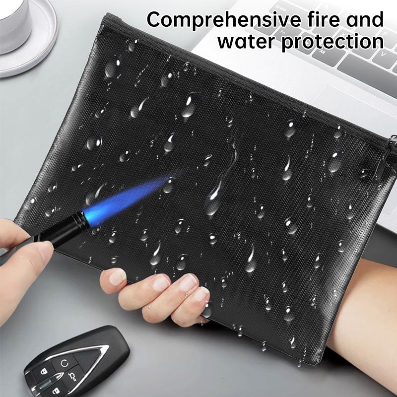 Fireproof & Waterproof Bag, File Storage Bag with Zipper for Certificates, Money, Cards(black,silver)