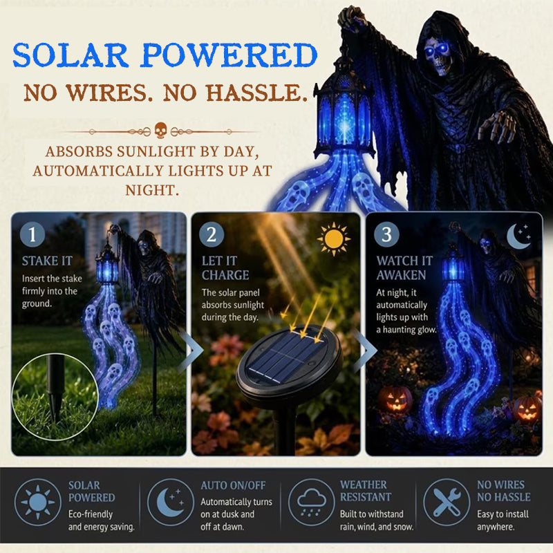 Animated Lighted Halloween Soul Reaper Garden Stake – Glowing LED Yard Decoration with Moving Action