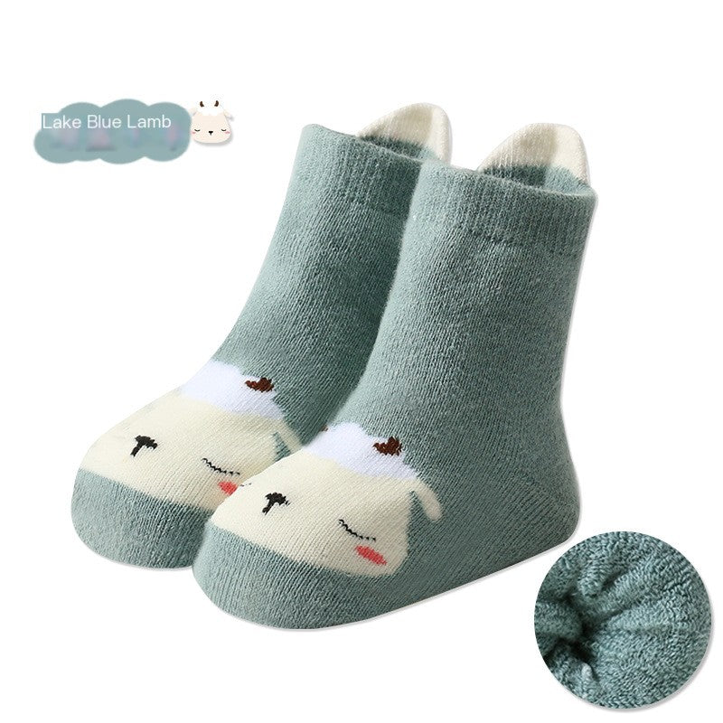 Cartoon Warm Terry Socks for Kids with Large Heel