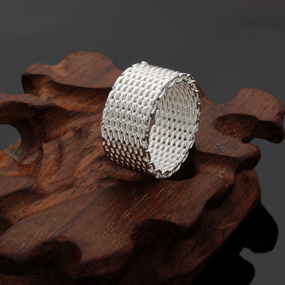 Silver Plated Mesh Ring - Fashionable Ornament Design