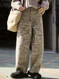 Korean Style Wool Flower Yarn High Waist Trousers Casual Loose Thick Pants Women Winter Clothing Fashion