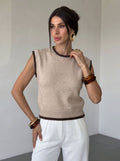 Fall and Winter New Color-Blocked Round Neck Knit Vest for Women, Loose Sleeveless Sweater Top