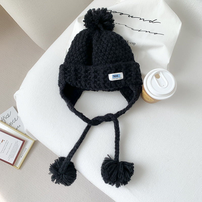 Cute Women's Knitted Hat with Fur Ball Accent