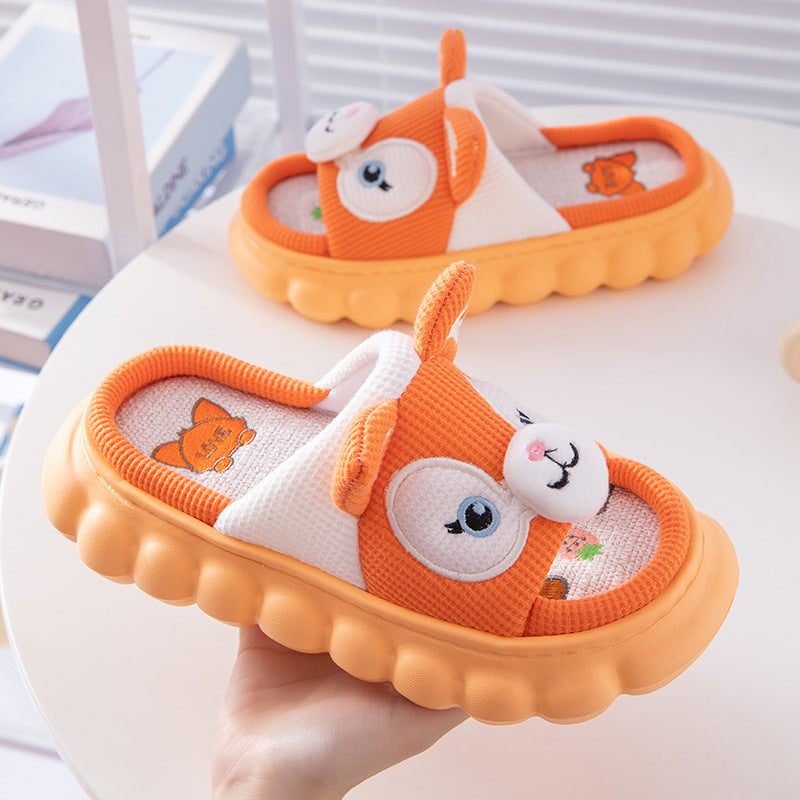 Cute Thick-Soled Cartoon Linen Slippers for Women