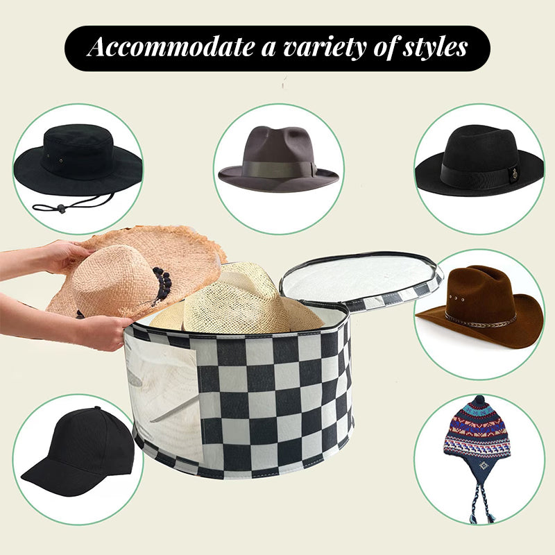 Large Circular Foldable Felt Hat Storage Box with Zipper – Dustproof Travel Cap Organizer, Wardrobe Hat Holder
