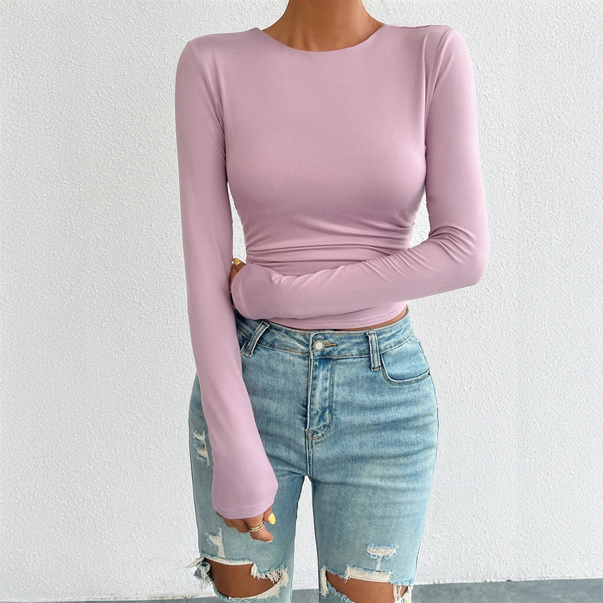 European and American autumn and winter Y2K women's clothing temperament slim fit round neck long sleeved top
