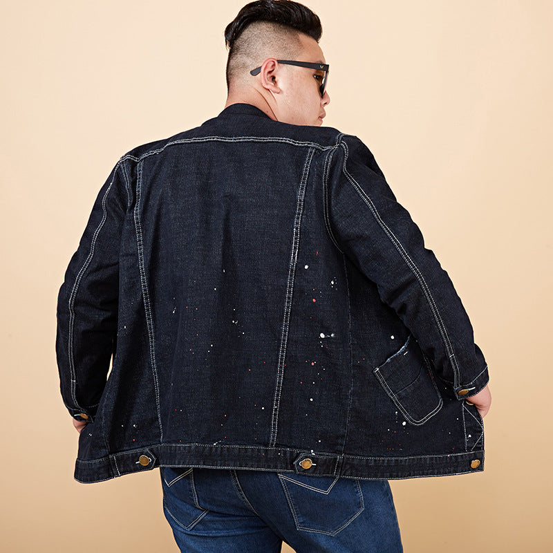 Plus Size Fashionable Men's Denim Jacket with Print