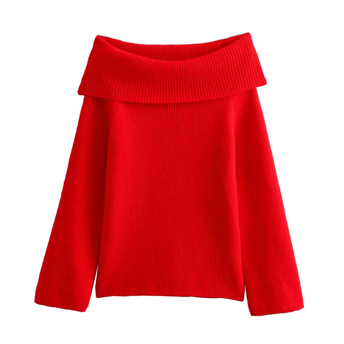 Women's autumn and winter clothing one neck off shoulder sexy slim fit solid color pullover sweater