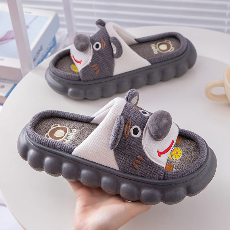 Cute Thick-Soled Cartoon Linen Slippers for Women