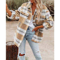 Autumn and winter women's clothing autumn and winter long sleeved lapel loose plaid thickened woolen jacket