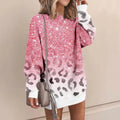 Women Sweatshirt Dress Fall Winter Casual Loose Leopard Print Gradient Color Oversized Pullover Tunic Dress Long Sleeve Tops