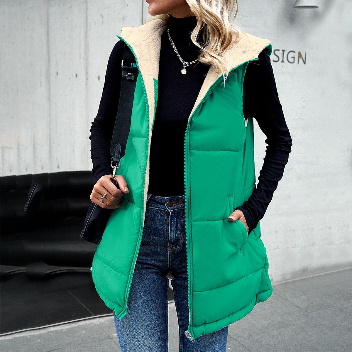 European and American popular cotton clothing women's winter loose commuting mid to long length hooded cotton jacket