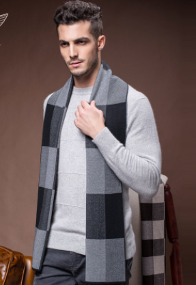 Men's Wool Winter Plaid Scarf and Neck Warmer Set