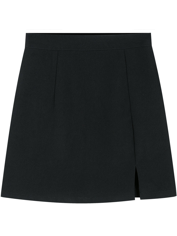 High-Waisted Split A-Line Skirt for Women (Black)