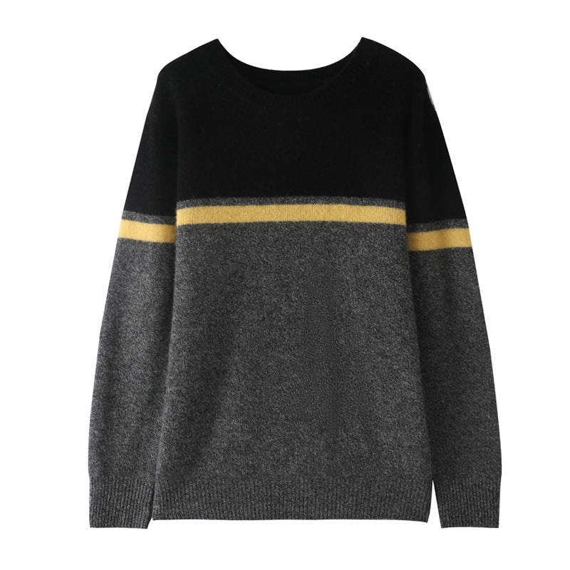 Men's Loose Knit Sweater with Round Neck Design