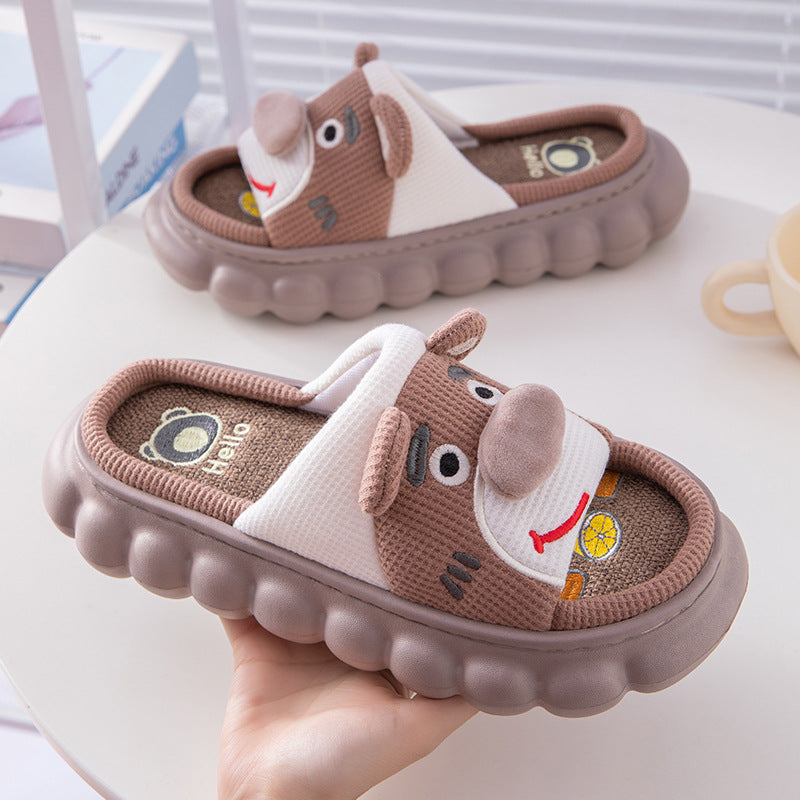 Cute Thick-Soled Cartoon Linen Slippers for Women