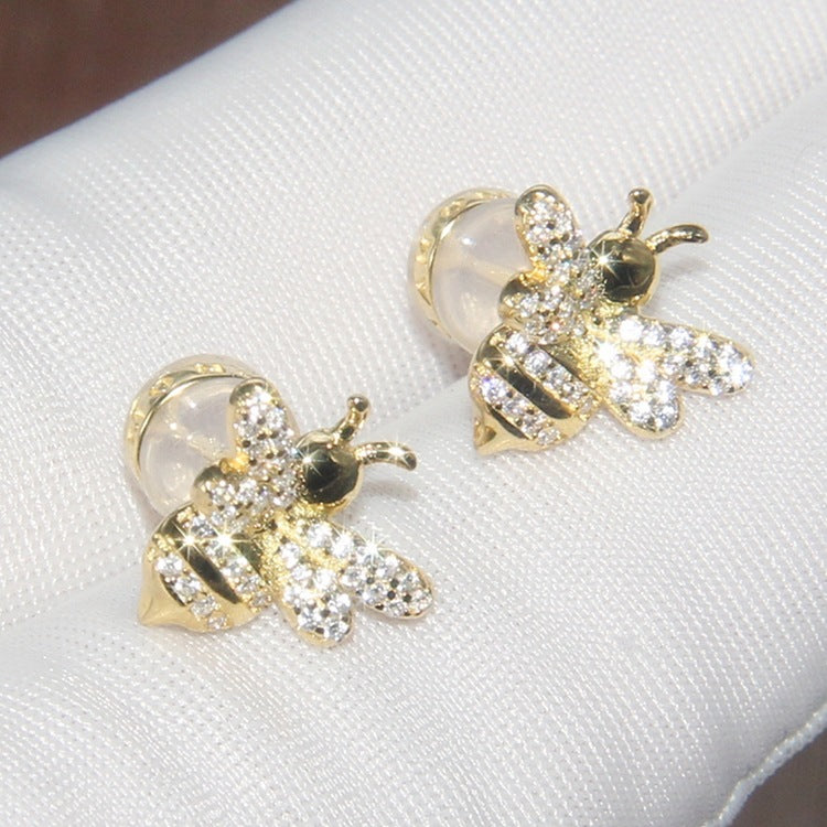 S925 Silver Bee Earrings with Crystal Inlay for Women