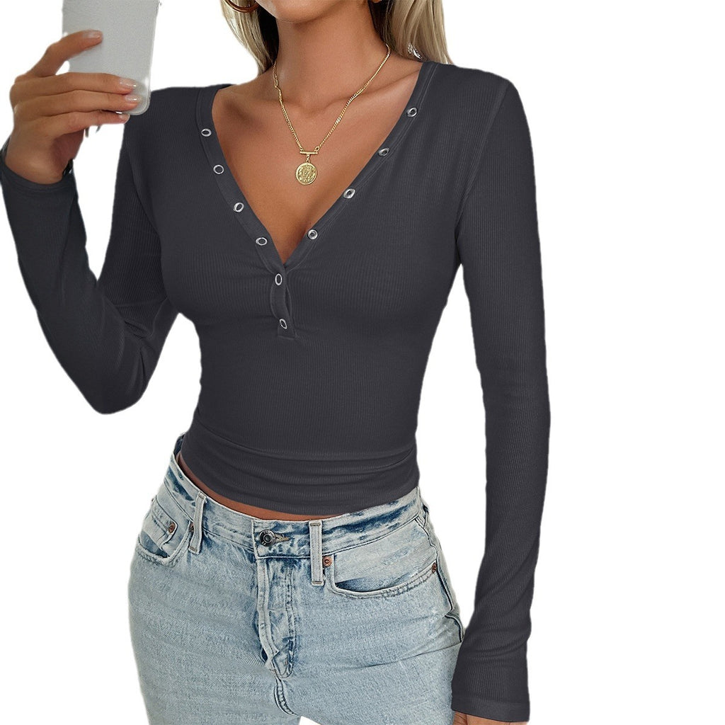 European and American autumn/winter Y2K women's clothing temperament slim fit solid color long sleeved top