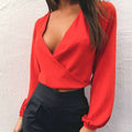 Backless V-Neck Long Sleeve Chiffon Blouse