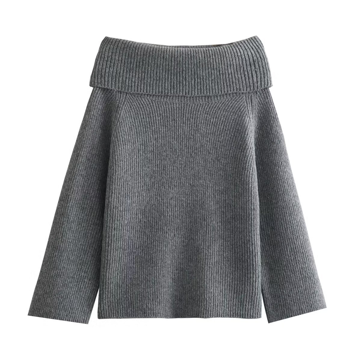 Women's autumn and winter clothing one neck off shoulder sexy slim fit solid color pullover sweater