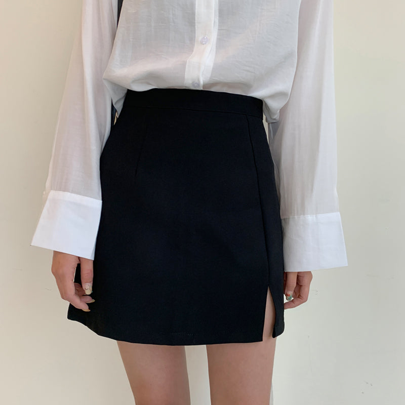 High-Waisted Split A-Line Skirt for Women (Black)