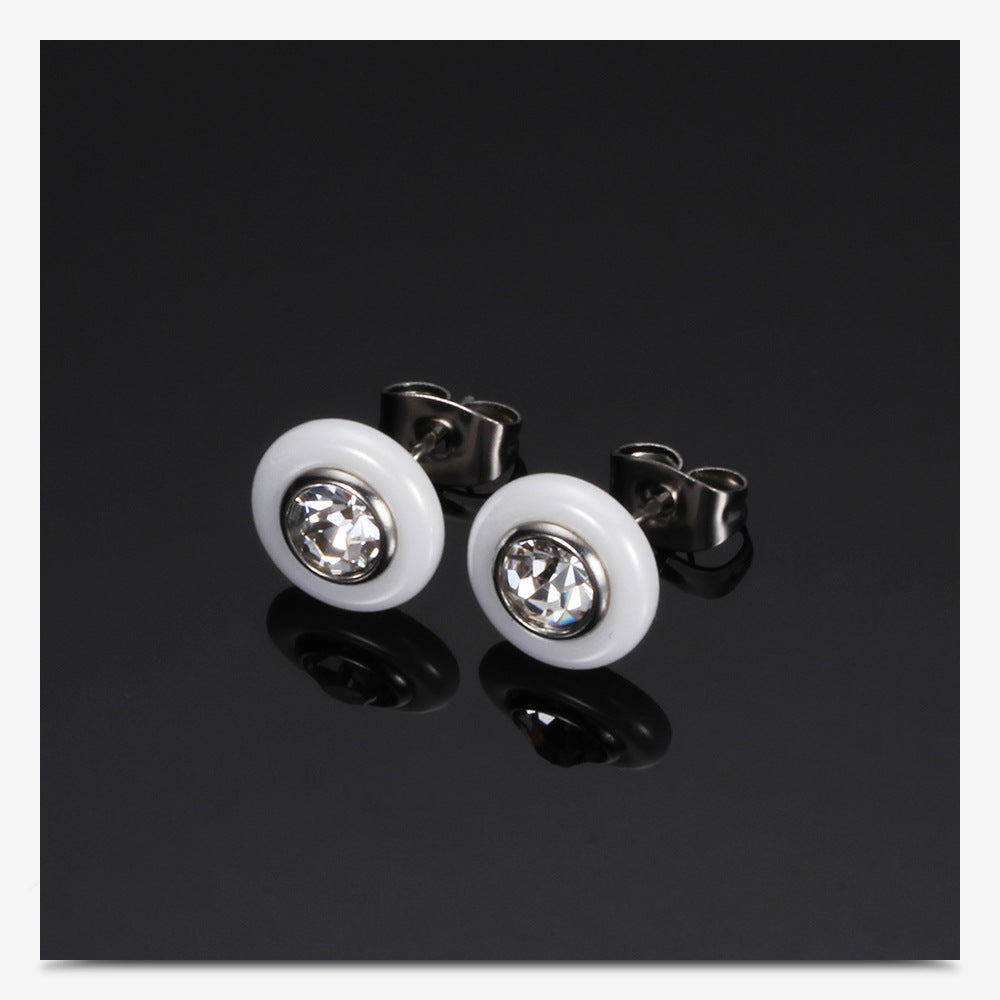 Titanium Steel Black and White Ceramic Stud Earrings