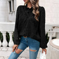 European and American autumn and winter women's clothing temperament hollow bubble sleeve embroidered top