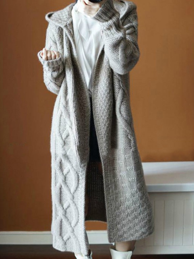 Women Sweater Long Cardigans Fall Winter New Knitted Jackets Korean Loose Oversized Long Sleeve Casual Hooded Coats