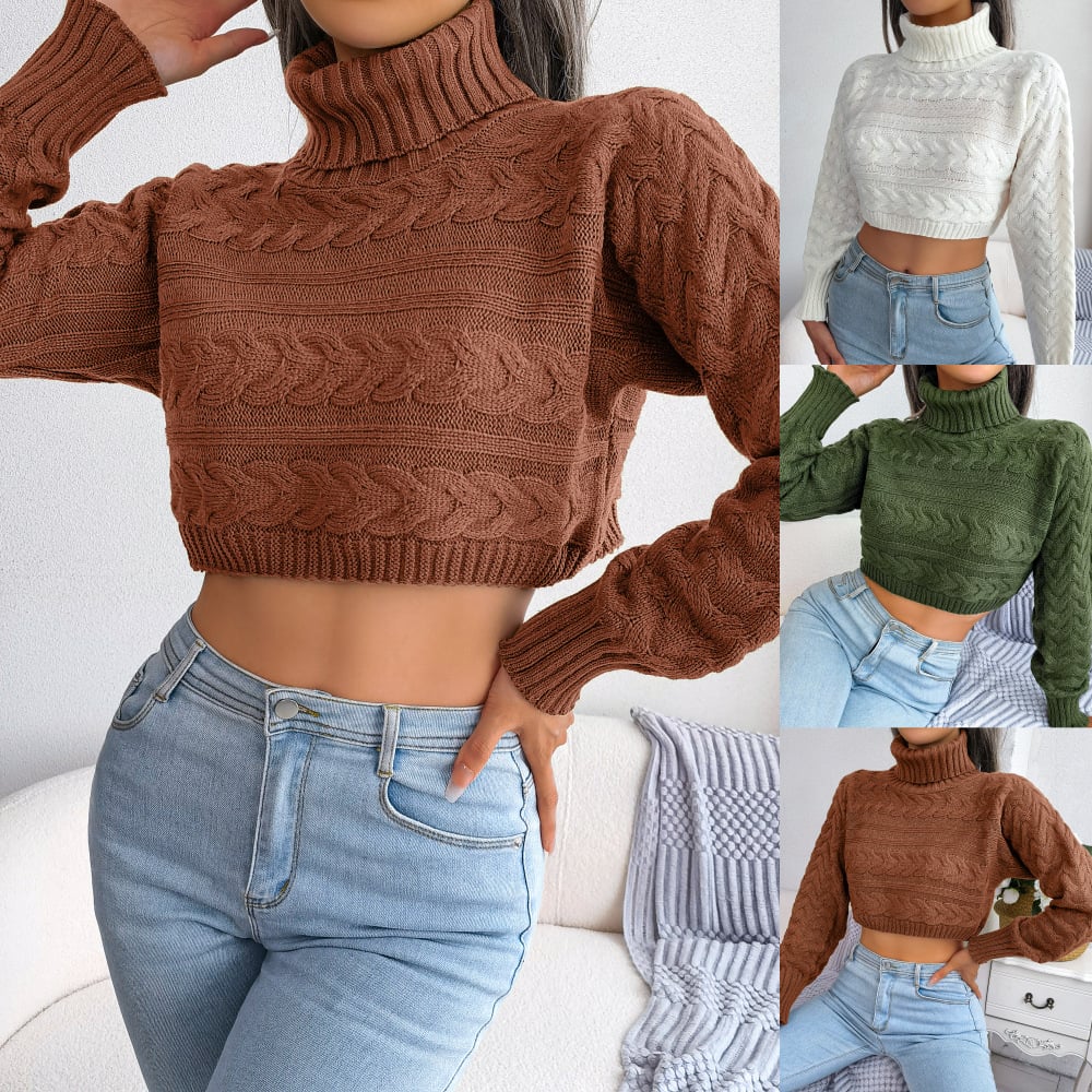 Casual Long Sleeve High Neck Knitting Sweater for Women