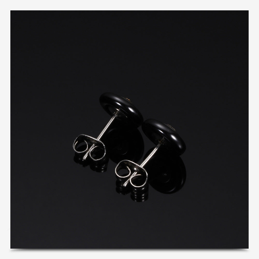 Titanium Steel Black and White Ceramic Stud Earrings