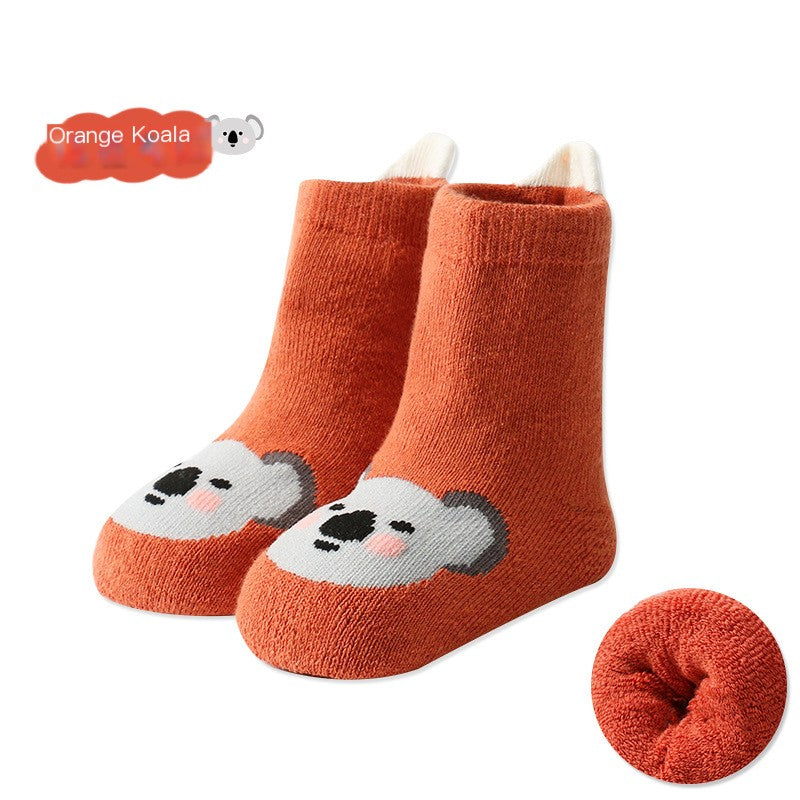 Cartoon Warm Terry Socks for Kids with Large Heel