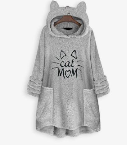 Cat Ear Plus Size Hoodie with Print for Women