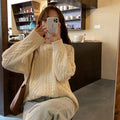 Fall and Winter Heavy Knit Cable Knit Solid Color Sweater for Women