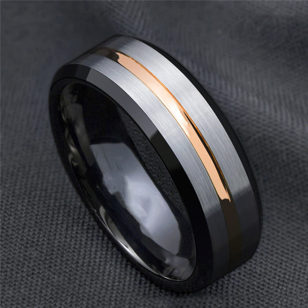 Stylish Titanium Steel Ring with Gold Stripe Design