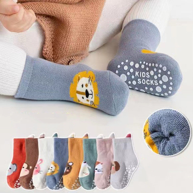 Cartoon Warm Terry Socks for Kids with Large Heel