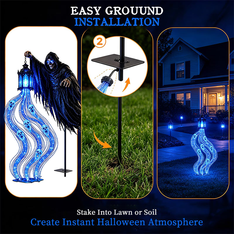 Animated Lighted Halloween Soul Reaper Garden Stake – Glowing LED Yard Decoration with Moving Action