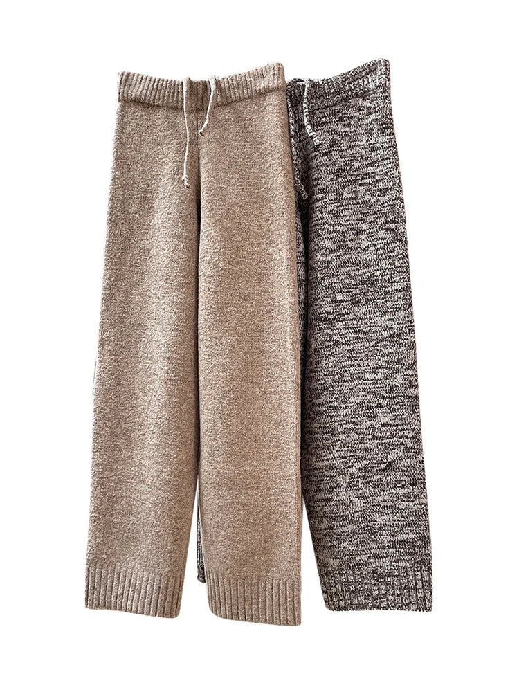Korean Style Wool Flower Yarn High Waist Trousers Casual Loose Thick Pants Women Winter Clothing Fashion