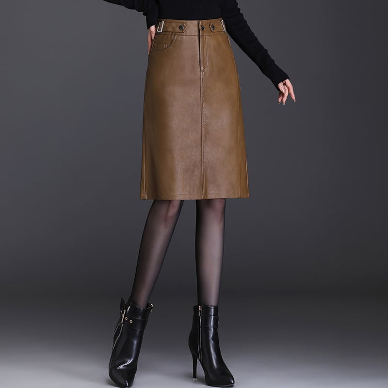Women's Casual High-Waist Slim Leather Skirt