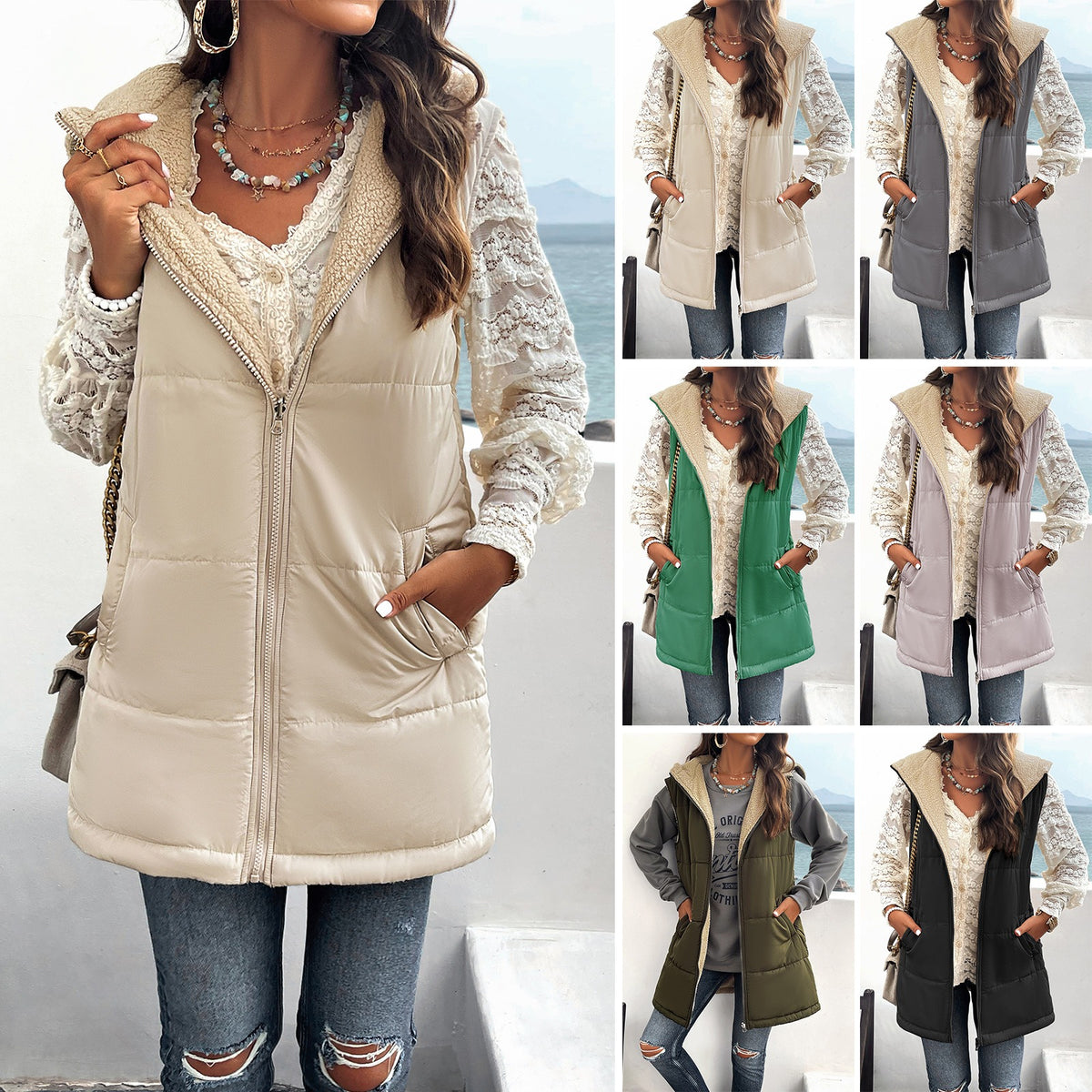 European and American popular cotton clothing women's winter loose commuting mid to long length hooded cotton jacket