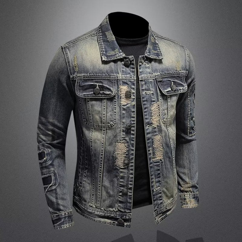 Fall and Winter Men's Fashionable Casual Denim Work Jacket, Loose Fit Outerwear for Spring and Autumn