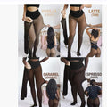 Sheer skin-tone base leggings integrated with fleece-lined tight one-crotch tights