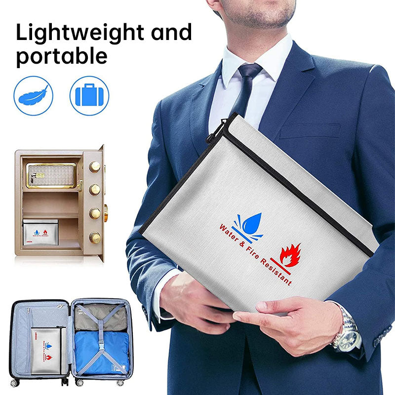 Fireproof & Waterproof Bag, File Storage Bag with Zipper for Certificates, Money, Cards(black,silver)