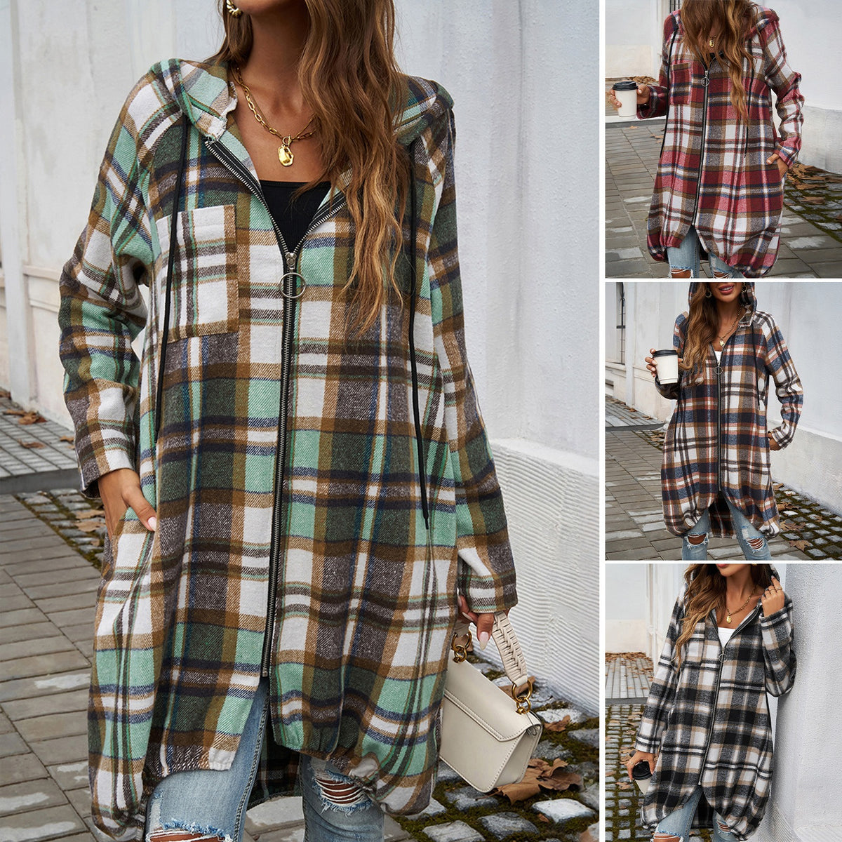European and American autumn and winter women's clothing Amazon casual loose contrasting hooded jacket
